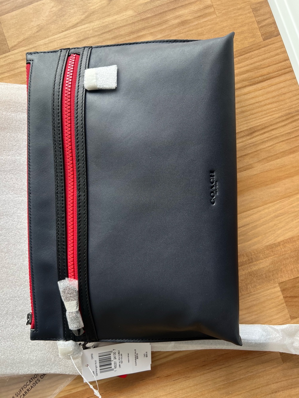 Coach Black Leather Pouch with Red Zip Detail